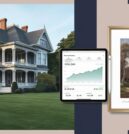Collage-style image showing a stately home, digital financial dashboard, and framed artwork, representing a varied high-value estate.